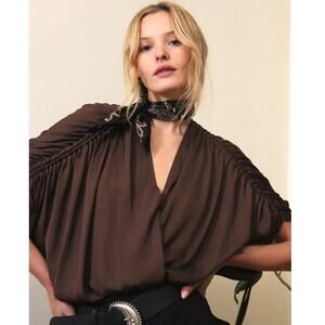Free People Rachel Silky Surplice Dolman Top - Scorpio Brown - XS